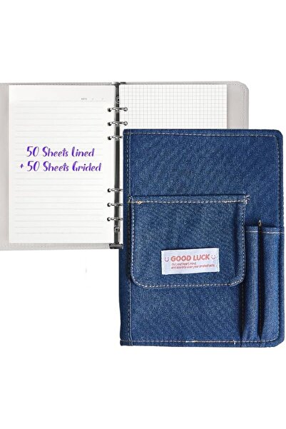 KASTWAVE A5 Refillable 6 Ring Notebook Binder with Denim Cover, 100 Sheet Pla...