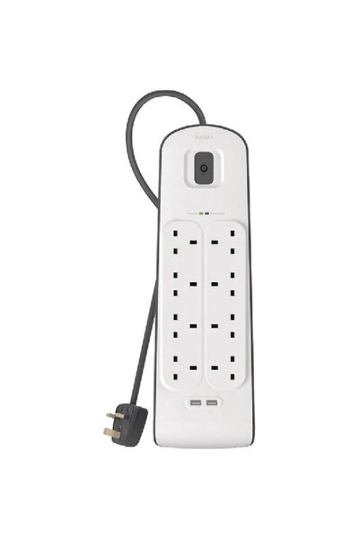 Belkin شريط طاقة، 6 منافذ مع منفذين USB - حماية من التيار المفاجئ، أبيض - BSV...