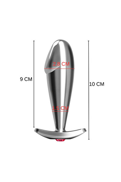 Paslanmaz Çelik Dildo Kırmızı Yuvarlak Mücevher Taşlı Pürüzsüz Silver Metal Anal Butt Plug