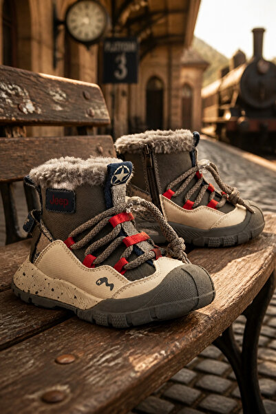ByCukurovaFrango Anatomical Zippered Lace-Up Boys' Gray Casual Boots Shoes