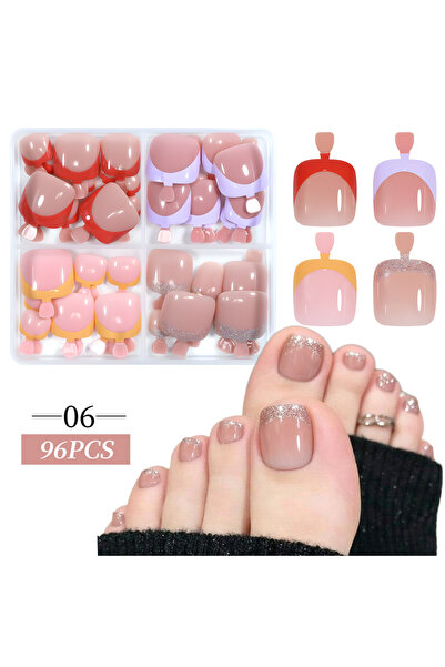 Choice 06 96pcs/Box French/Cat Eye Toe Nail Stickers Y2K Square Nail Tips Toe...