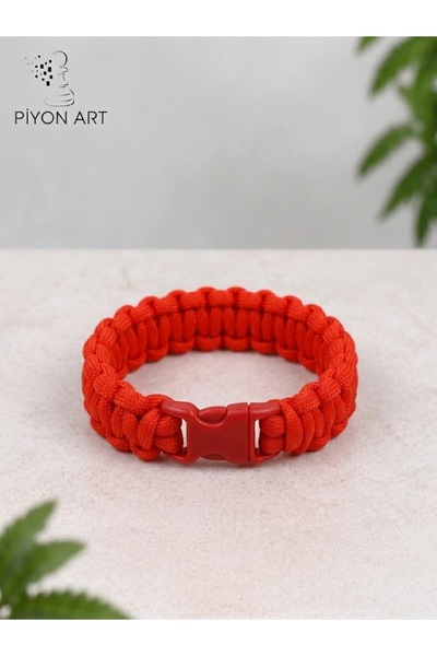 Piyonart Handmade Red Paracord Parachute Cord Unisex Bracelet with Clip Outdo...