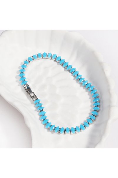 Choice 2.5mm silver Good Quality Fashion Simple Blue Turquoise CZ Stacked Ten...