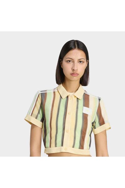 adidas Summer Glow Striped Cropped Polo Kadın Tişört