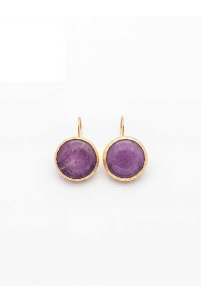 Beatis Purple Natural Stone Detailed Gold Color Women's Earrings