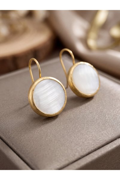 Beatis White Natural Stone Detailed Gold Color Women's Earrings