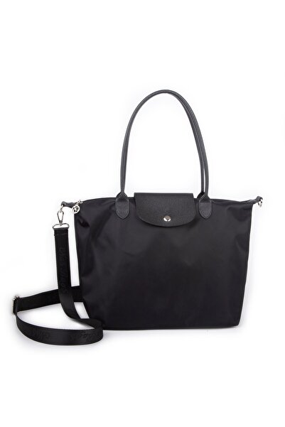 Nas Bag Women's Lightweight 3-Compartment Large Size Hand and Shoulder Bag Black