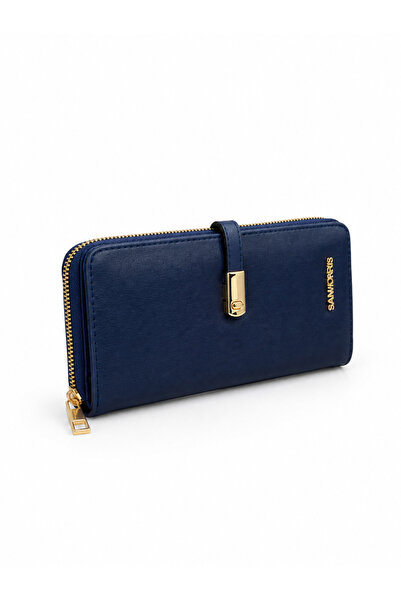 Sanmorris Women's Faux Leather Wallet with Gold Buckle and Phone Compartment