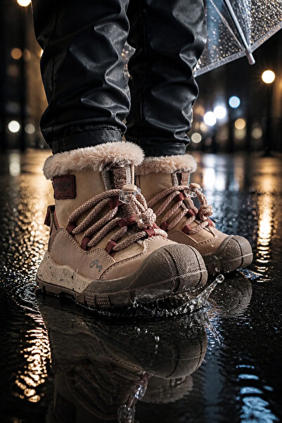 ByCukurovaFrango Anatomical Zippered Lace-Up Girls' Pink Casual Boots Shoes