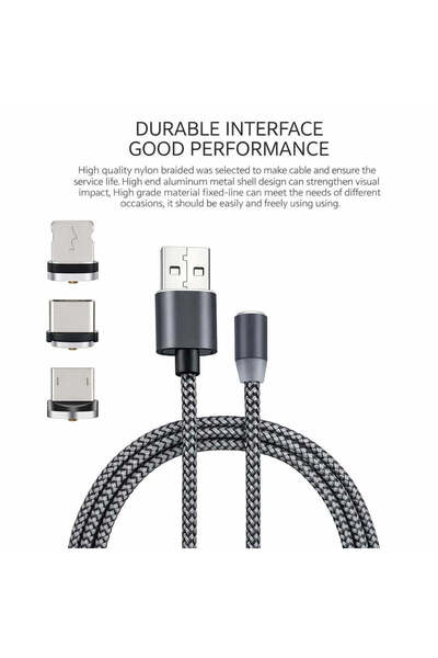 AT Performance Cablu Magnetic 3 în 1 360 °   Metalic – Lightning / Micro USB / USB-C