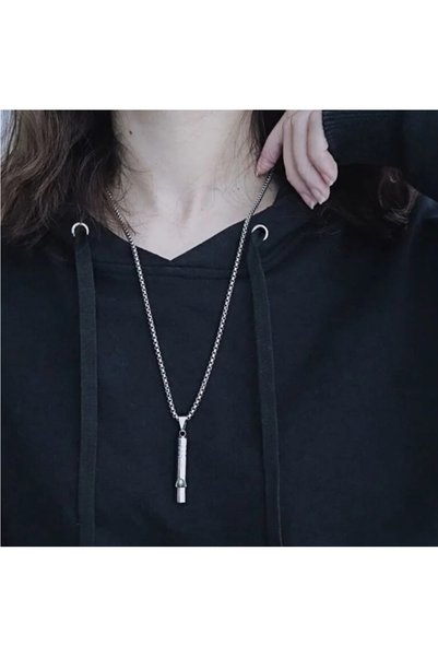 Lunarie Lifesaver/Camper Whistle Necklace – Tarnish Resistant Steel Functional Whistle Men Women Unisex Chain Necklace Silver