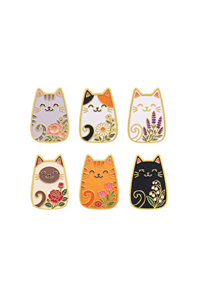 Choice 6pcs 6Pcs Cute Floral Cat Enamel Pins Set Rose Lavender Flowers Animal...
