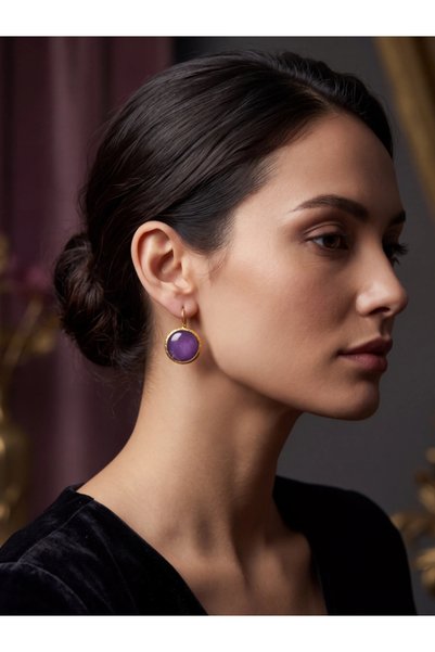 Beatis Purple Natural Stone Detailed Gold Color Women's Earrings