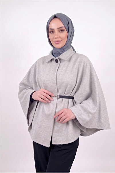 ECOTİQUE Hijab Thin Cashmere Poncho Belted Cape - Hijab Tunic