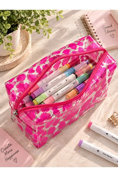 Zet Design Leopard Pink Patterned Transparent Makeup Bag