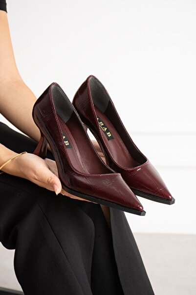dabab shoes Nilay Women's Burgundy Crocodile Patent Leather Pointed Toe 7 cm ...