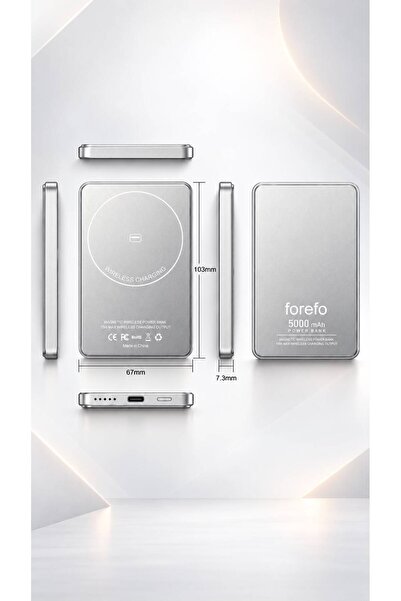 kawigo Forefo 5000 mAh Slim Powerbank 22,5W Hızlı Şarj Kablosuz Şarj Destekli Type-C İnce Hafif Taşınabilir Power Bank GRİ