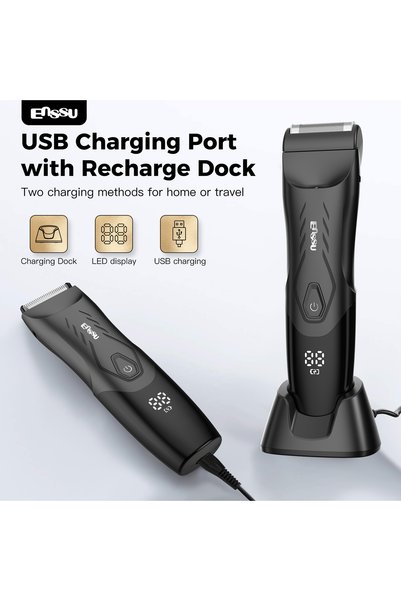 ENSSU 2-in-1 Men's Body Hair Trimmer & Electric Shaver for Intimate Areas, Ceramic Blade, IPX7 Waterproof Body Groomer