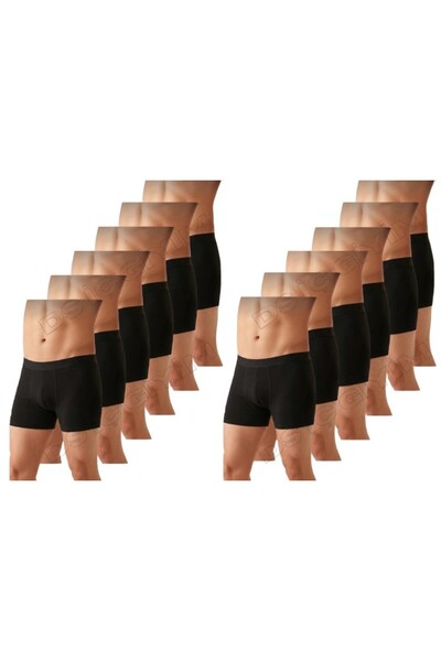 Yıldız Çamaşır 40 Men's Modal Lycra Black Boxer Shorts 12 Pieces