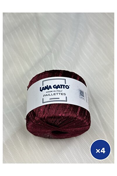 Paillettes Örgü İpi 4'lü Set 4 x 25 gr Mikro Payetli Polyester – Bordo