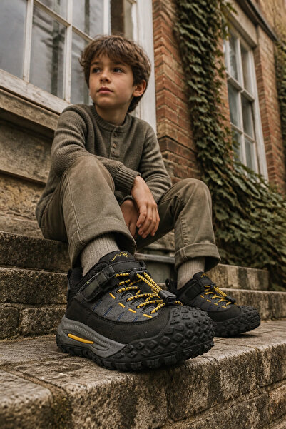 ByCukurovaFrango AR-4249 Pantofi de exterior gri pentru băieți, cu șireturi a...