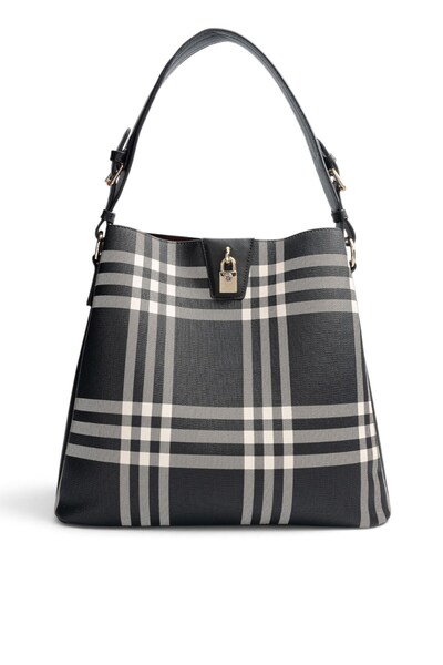 Silver Polo Black - Black Striped Plaid Women's Shoulder Bag Sp1295