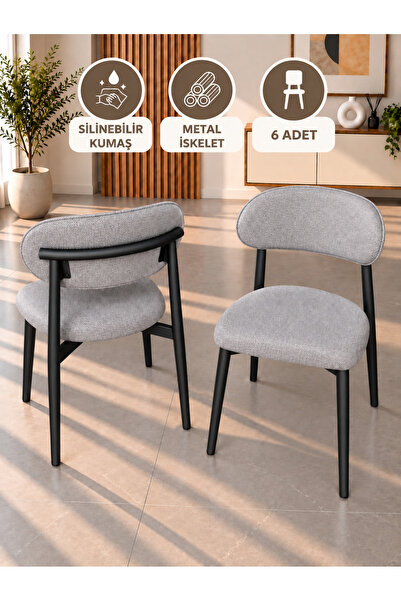 DEREN HOME Calvin Serisi 6 Adet Mutfak Yemek Odası Sandalyesi Silinebilir Kum...