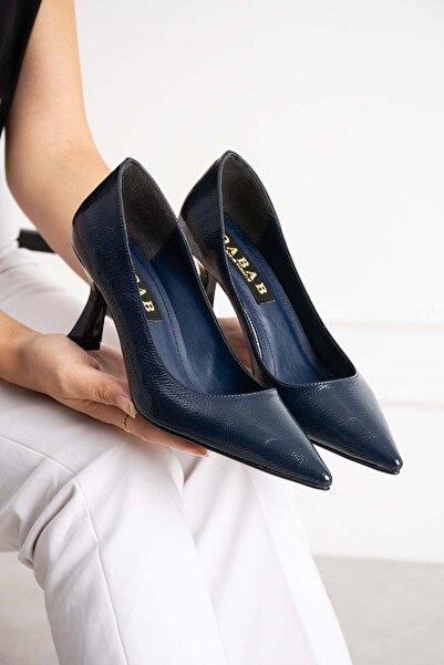 dabab shoes Belen Navy Blue Women's Wrinkled Patent Leather Pointed Toe 7 cm ...
