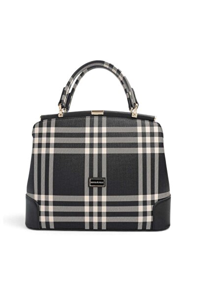 Silver Polo Black - Black Striped Plaid Women's Handbag Sp706