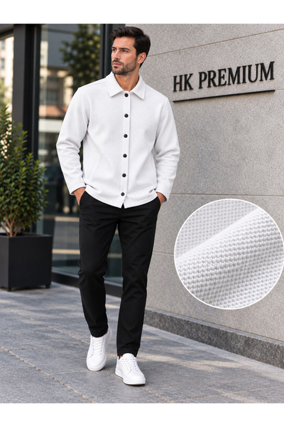 HK Premium Tekstil Erkek Gri Double Face Pike Gömlek Ceket – Regular Fit, Çıt...