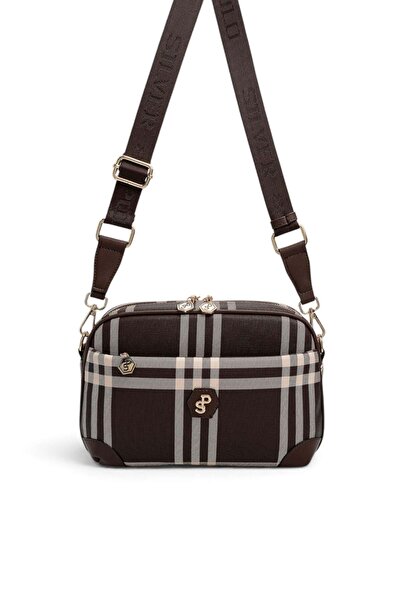 Silver Polo Coffee - Brown Striped Plaid Women's Crossbody Bag Sp1094