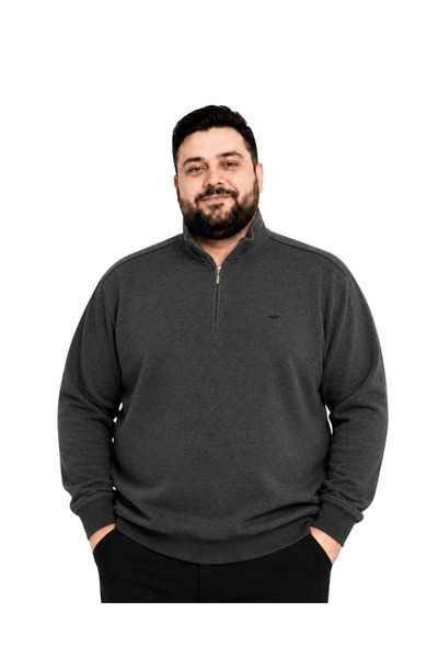 BattalModa Men's Large Size Gray Thessaloniki High-Neck Sweatshirt 3Xl-4Xl-5X...