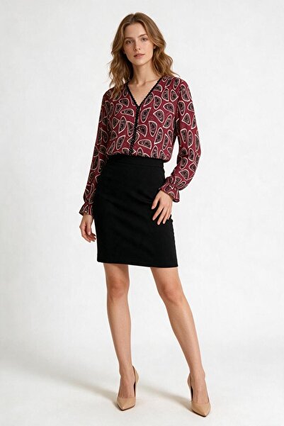 OEM Bluza lejera pentru femei cu imprimeu abstract, maneci lungi, decolteu in...