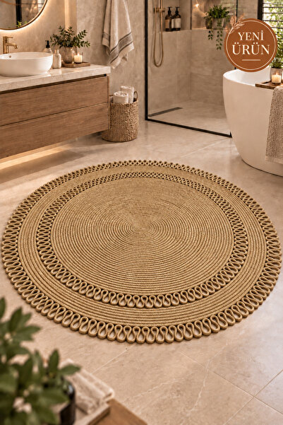 MaVaux Alessa Doğal Yuvarlak Hasır Jüt Kilim Dekoratif Örgü Kilim – Modern Bo...