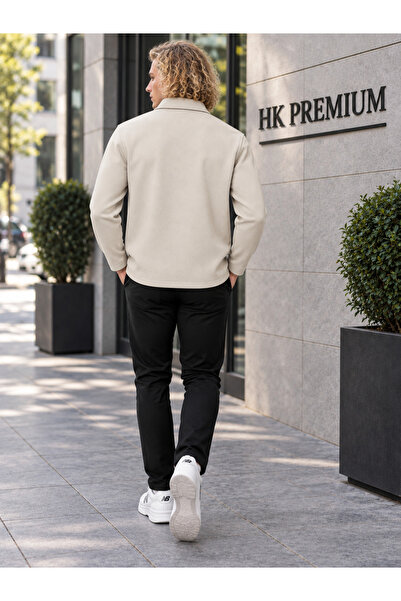 HK Premium Tekstil Erkek Gri Double Face Pike Gömlek Ceket – Regular Fit, Çıt...