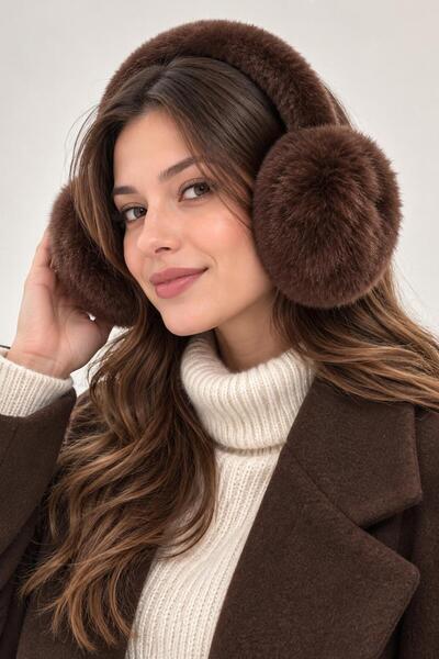 Wearflawless Kahverengi Peluş Katlanabilir Siyah Kulaklık , Soğuktan Koruyucu...