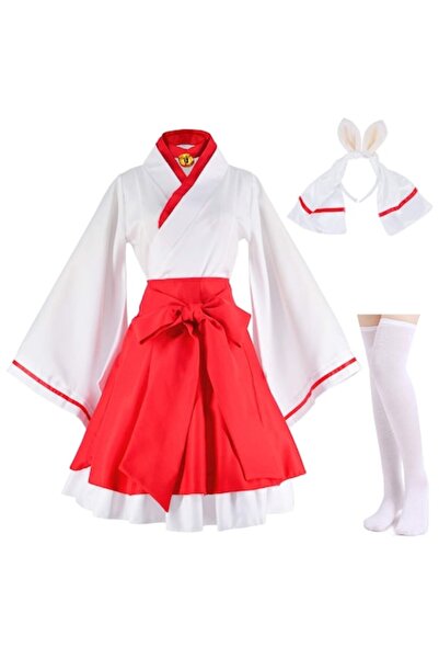Funny Party Shop Costum de carnaval pentru femei, Kimono japonez, alb cu roșu, M