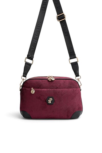Silver Polo Burgundy - Black Suede Women's Crossbody Bag Sp1094