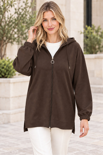 AQE FASHION Γυναικεία μακρυμάνικη ζακέτα με κουκούλα και φερμουάρ στο πλάι, μ...