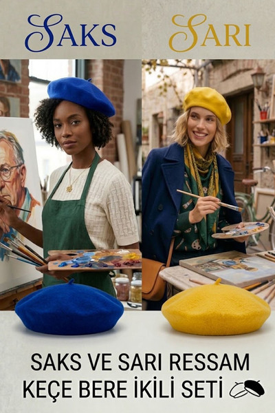 Ritagarcia Kadın Keçe Ressam Beresi 2'li Set Klasik Fransız Bere İkili Paket