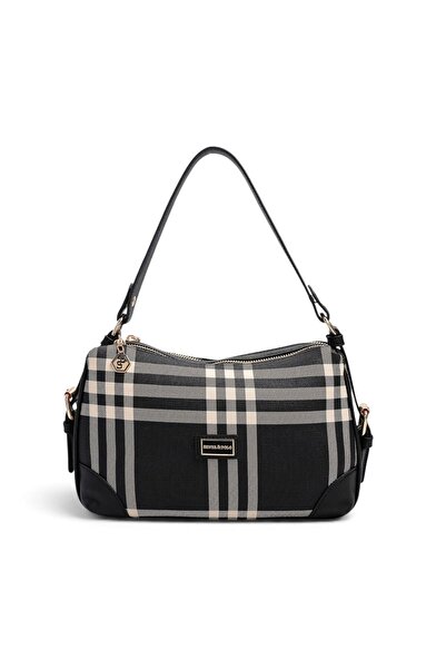Silver Polo Black - Black Striped Plaid Women's Shoulder Bag Sp1269