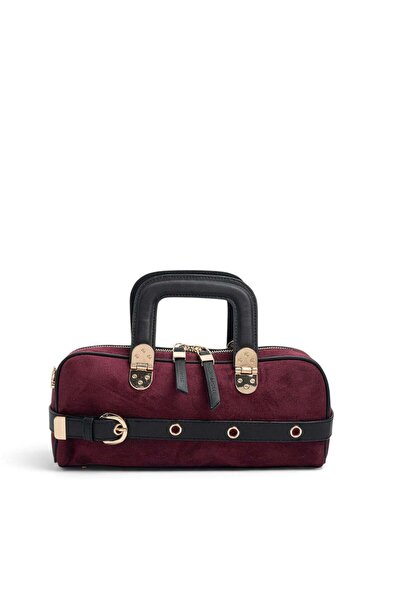 Silver Polo Burgundy - Black Suede Women's Handbag Sp1258