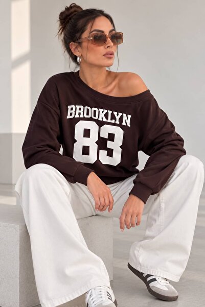bb butik basic 83 Baskılı Düşük Omuz Oversize Modal Bluz