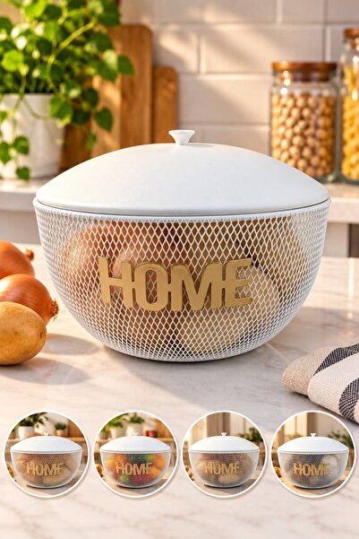 ANGDESİGN DATÇA Kapaklı Patates-Soğanlık BEYAZ -BÜYÜK Çok Amaçlı Metal Sepet HOME Yazılı Patates Soğan Sepeti Metal Meyvelik Sebzelik Saklama Kabı Mutfak Organizer Masaüstü & Tezgah Üstü Düzenleyici