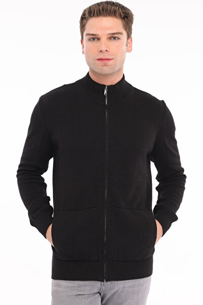 Trist Star Black Men's 100% Cotton Plain Knit Ribbed Pocket Full Zipper Stand...