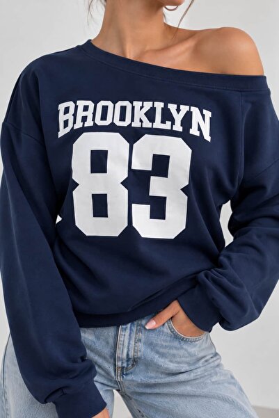 bb butik basic 83 Baskılı Düşük Omuz Oversize Modal Bluz