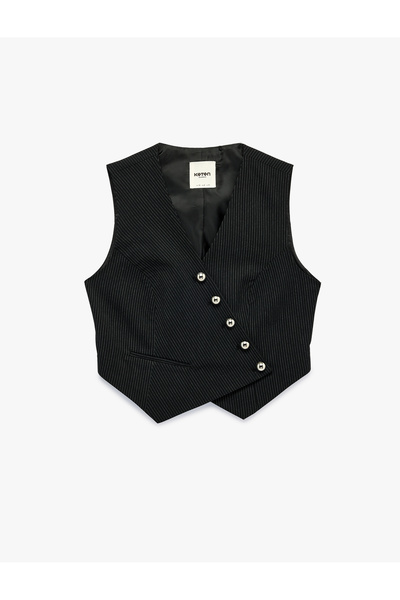 Koton Asimetrik Çizgili Blazer Yelek