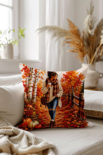 Filamente Çift Taraflı Dijital Baskı Kırlent Kılıfı - Sonbahar / Autumn Seri