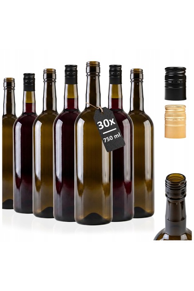 SuperButelki Set 30 Sticle, Bordeaux, 750 ml, Pentru Capac Filetat, Pentru Ba...