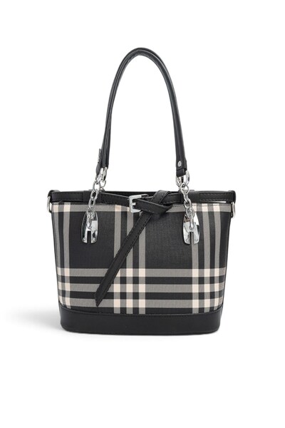 Silver Polo Black - Black Striped Plaid Women's Handbag Sp1155